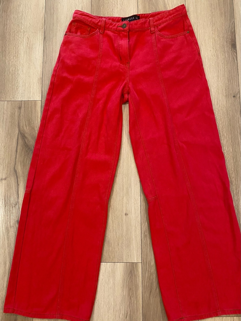Lioness Rebels Low Rise Wide Leg Jeans Crimson Red Size L